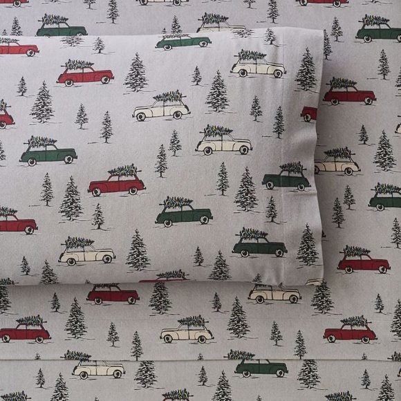 Driving Home For Christmas Organic Flannel Top Sheet & Pillowcase